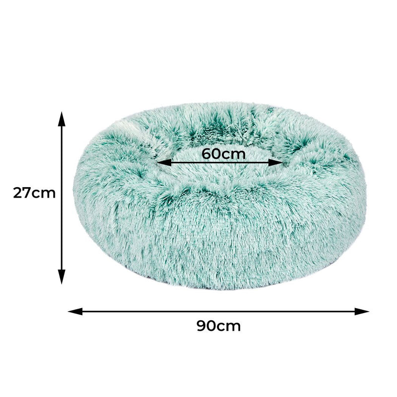 Pawz Pet Bed Cat Dog Donut Nest Calming Mat Soft Plush Kennel Teal L