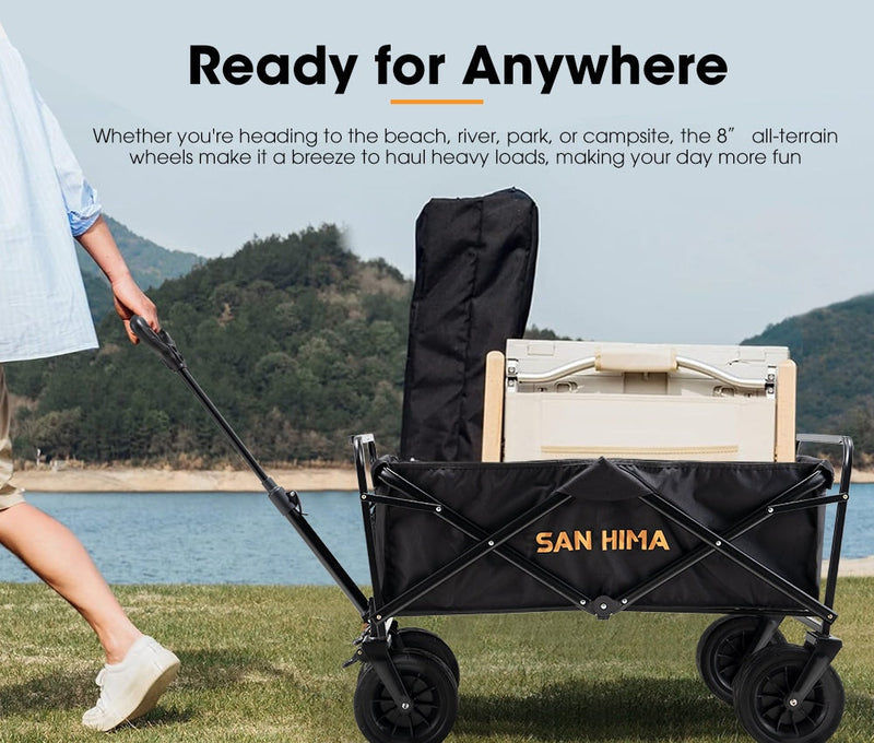 San Hima Folding Camping Wagon 100kg Beach Trolley Garden Cart 360° Wheel Picnic