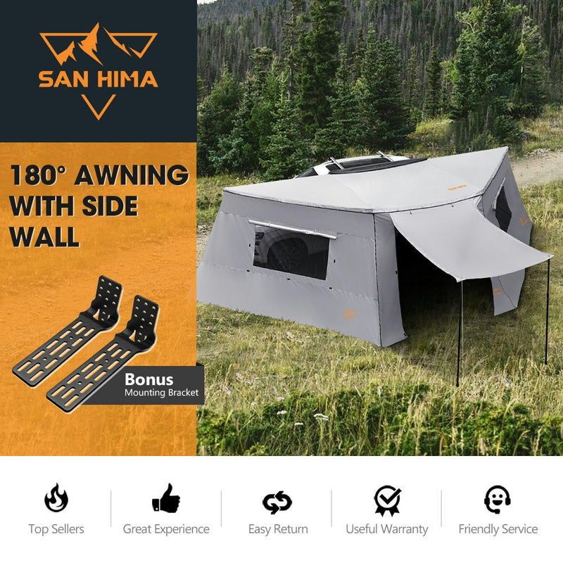 San Hima 180 Degree Awning With Side Wall Car Privacy Screens + "L" Bracket