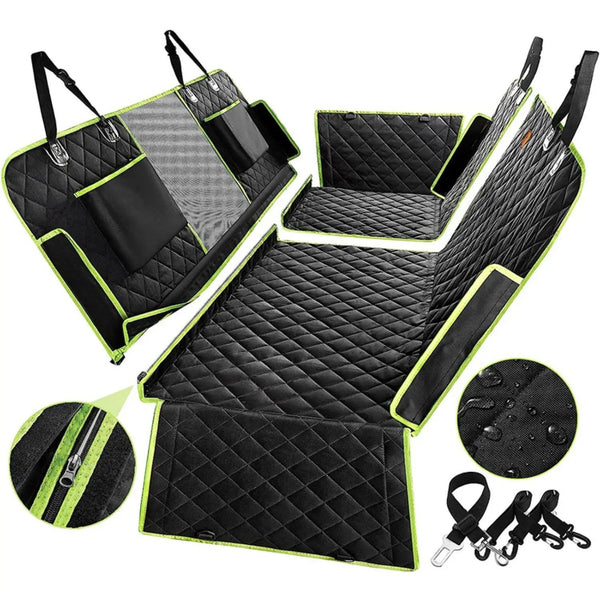 6-in-1 Waterproof Dog Car Seat Cover for Back Seat Hammock Style Green
