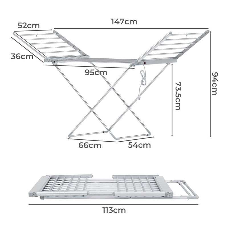 Levede Airer Folding Laundry Clothes Dryer Electric Heated Rack Indoor Silver