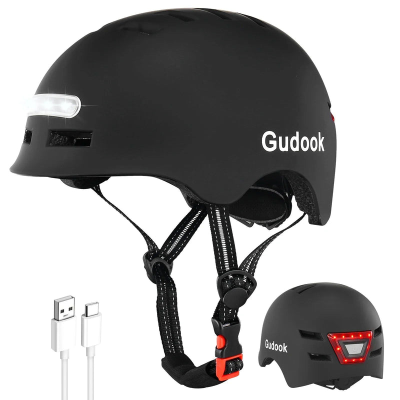Bike Helmet with Front And Rear Rechargeable LED Lights Matte Black