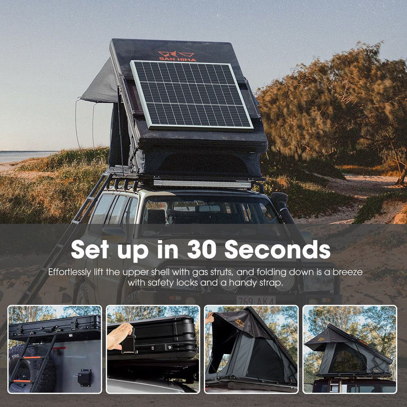 San Hima Kalbarri X Rooftop Tent Hardshell With Ladder 4x4 + 130W Solar Panel