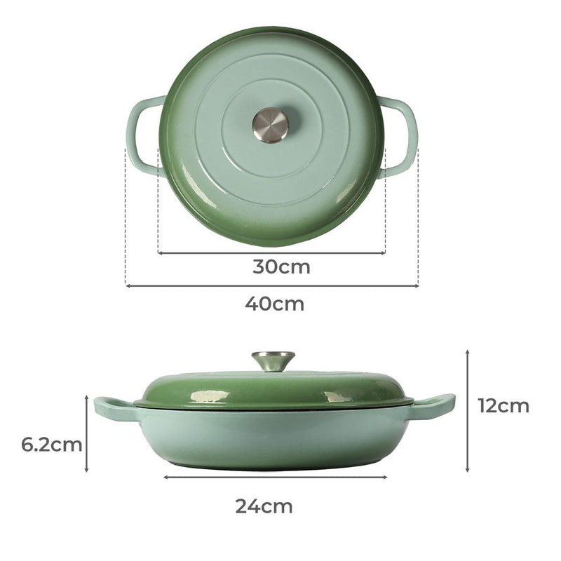 Toque Casserole Pot Cast Iron Dutch Oven Green Enamel Slow Cook Pan Lid 3.5L