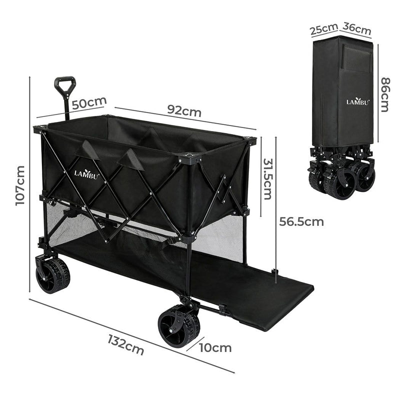 Lambu Folding Wagon Cart 400L Double Decker Camping Shopping Trolley Wheels