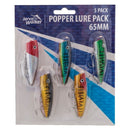 Jarvis Walker 65mm Popper Lure Pack - 5 Pack of Hard Body Fishing Lures