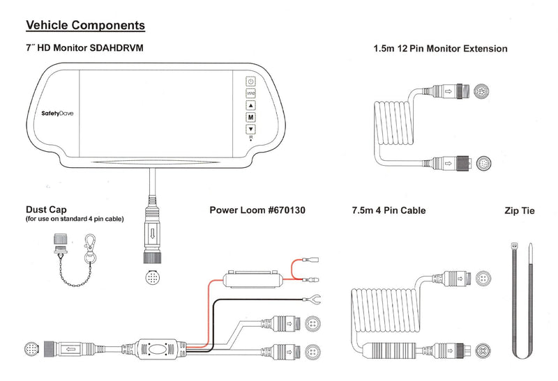 SafetyDave 7" AHD Mirror Rear Vision Kit (92° AHD Eyeball Camera)