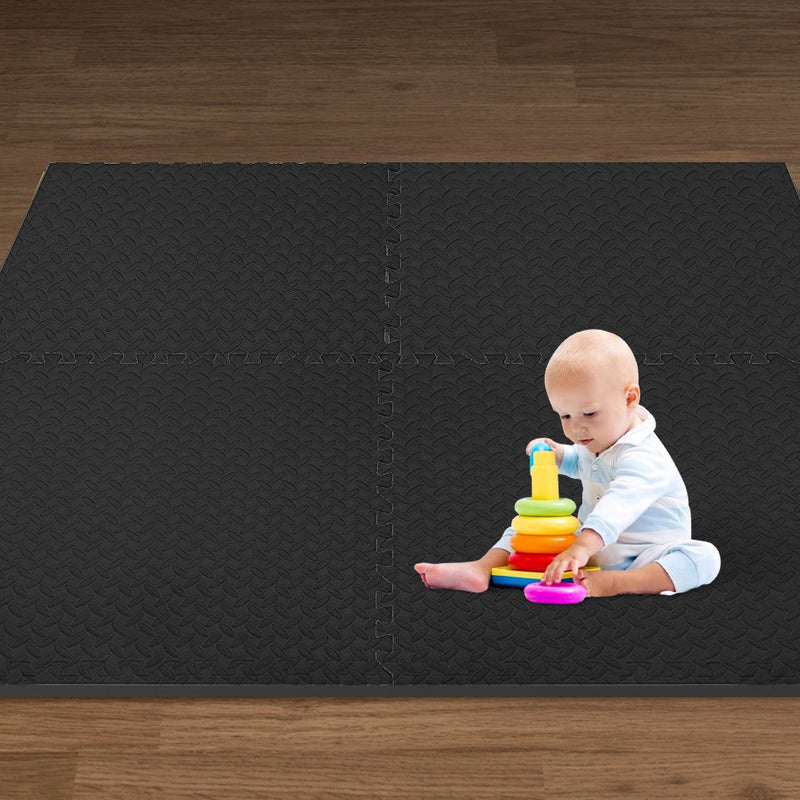 Bopeep EVA Foam Kids Play Mat Floor Kid Crawling Interlocking Home Black 60x60
