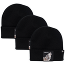 3x Goorin Bros Lone Wolf Beanie - Black (Warm Winter Ski Hat - Animal Series)