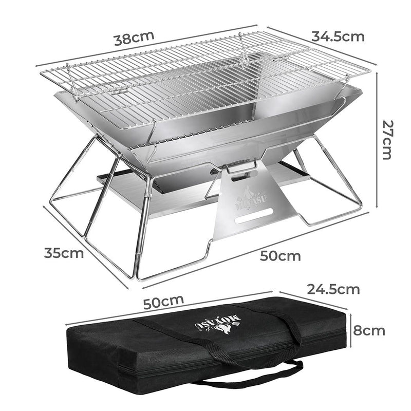 Moyasu Folding Fire Pit BBQ Outdoor Camping Portable Steel Stove Adjustable