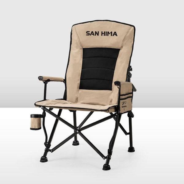 San Hima Folding Camping Chair Portable Outdoor Thick Padding Recliner Khaki