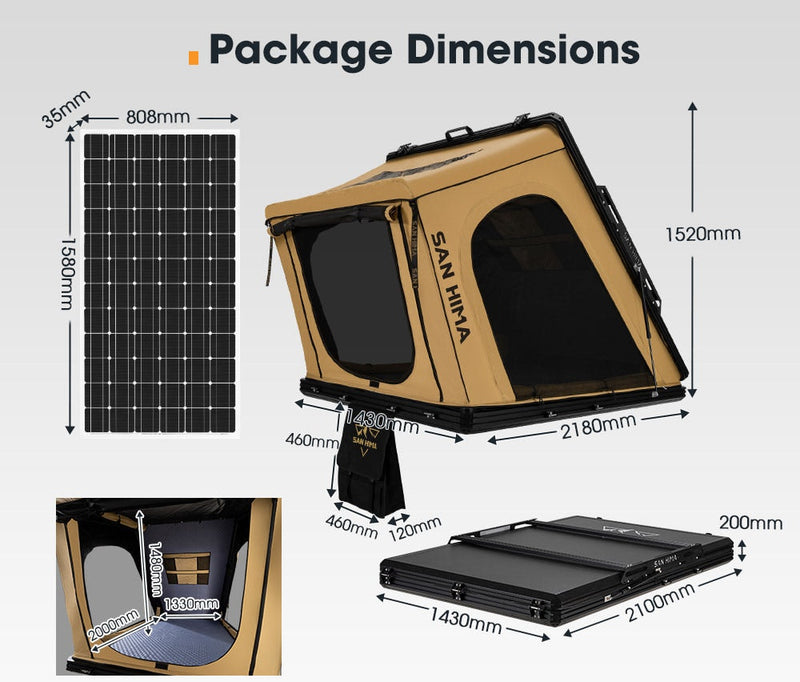 San Hima Kalbarri Gen 2 Roof Top Tent Hardshell Khaki + 250W Solar Panel  4x4