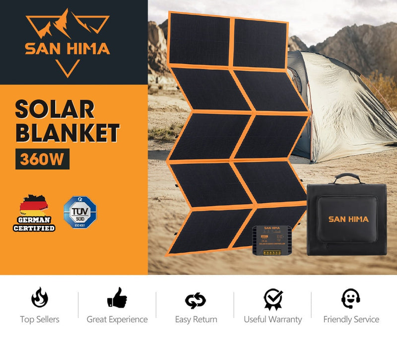 San Hima 12V 360W Folding Solar Blanket Flexible Blanket Kit Camping Charger