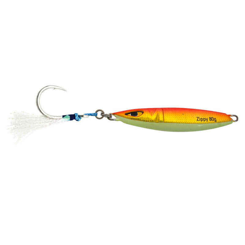 80gm Mustad Zippy Jig Lure-Metal Fishing Lure Rigged With Ultrapoint Assist Hook