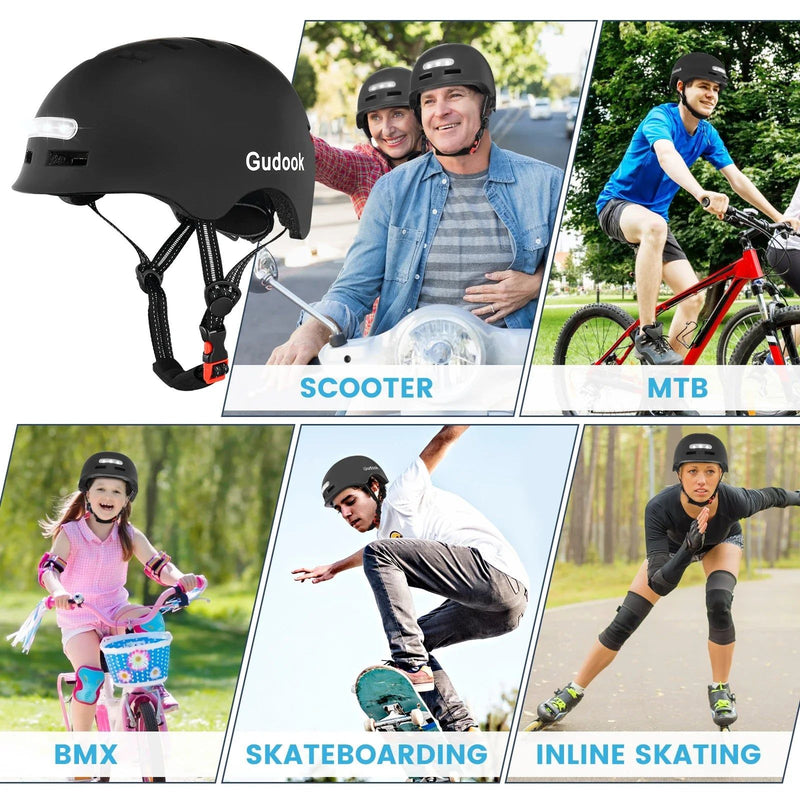 Bike Helmet with Front And Rear Rechargeable LED Lights Matte Black