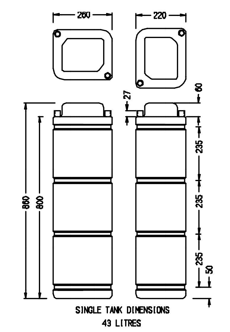 BR Plastics 43L Modular Water Tank - With Fittings One