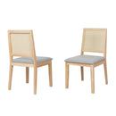 Levede 2x Dining Chairs Solid Wood Rattan Weave Lounge Seat Upholstered Linen
