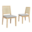 Levede 2x Dining Chairs Solid Wood Rattan Weave Lounge Seat Upholstered Linen