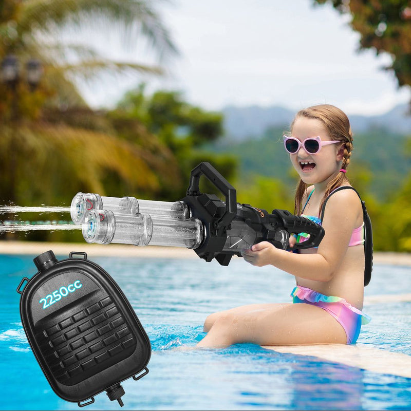 Automatic Electric Gatling Water Gun Dual-barrel with LED Kids Toys Pool Black