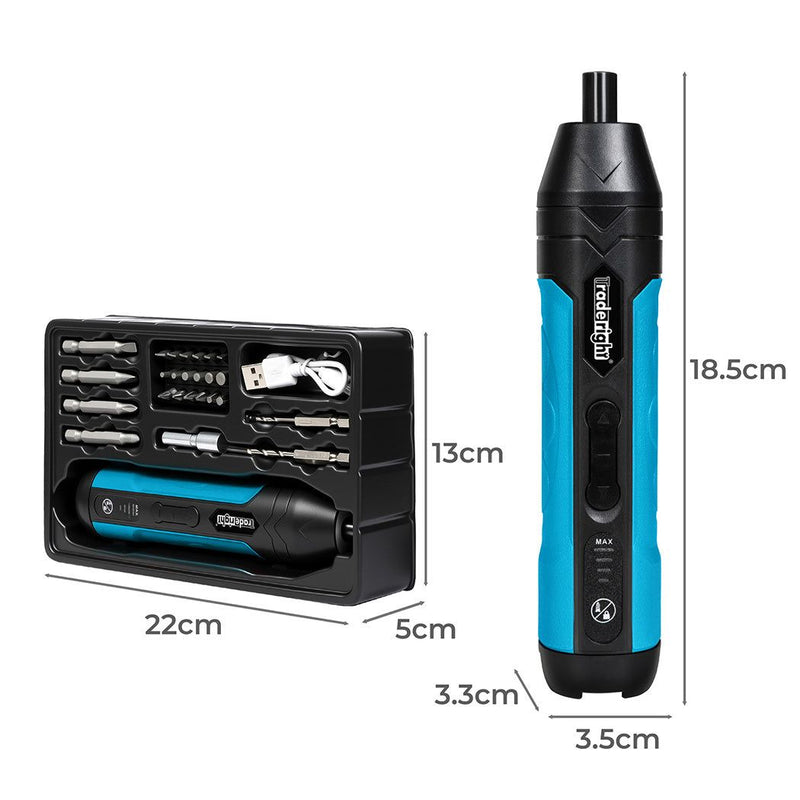Traderight 26 Pcs Cordless Screwdriver SetRechargeable 1500mAh Battery 300RPM