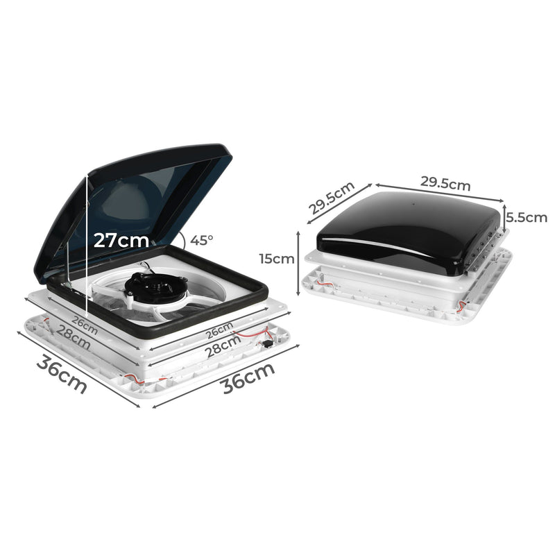 Manan Caravan RV Skylight Roof Vent Hatch Air Exhaust Fan LED Light 280 x 280mm