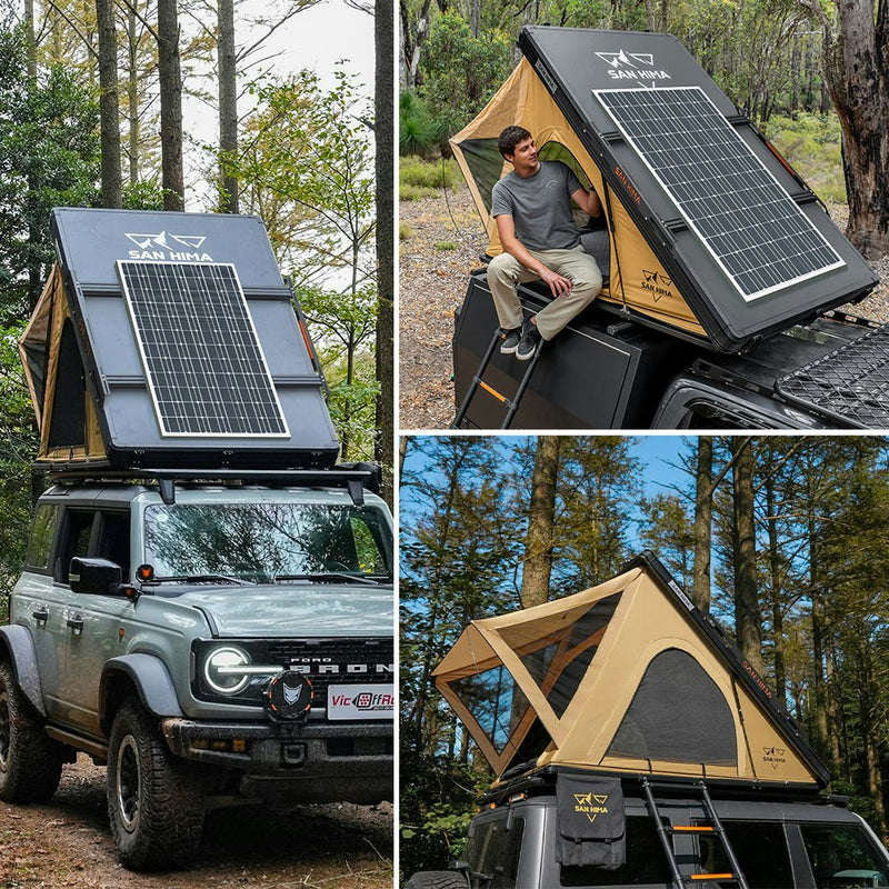 San Hima kalbarri Lite Rooftop Tent Hardshell + Ladder & Rack + 250W Solar Panel