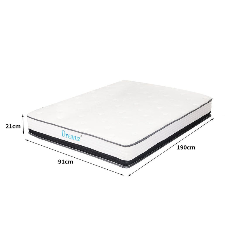 Dreamz Pocket Spring Mattress HD Foam Medium Firm Bedding Bed Top Single 21cm