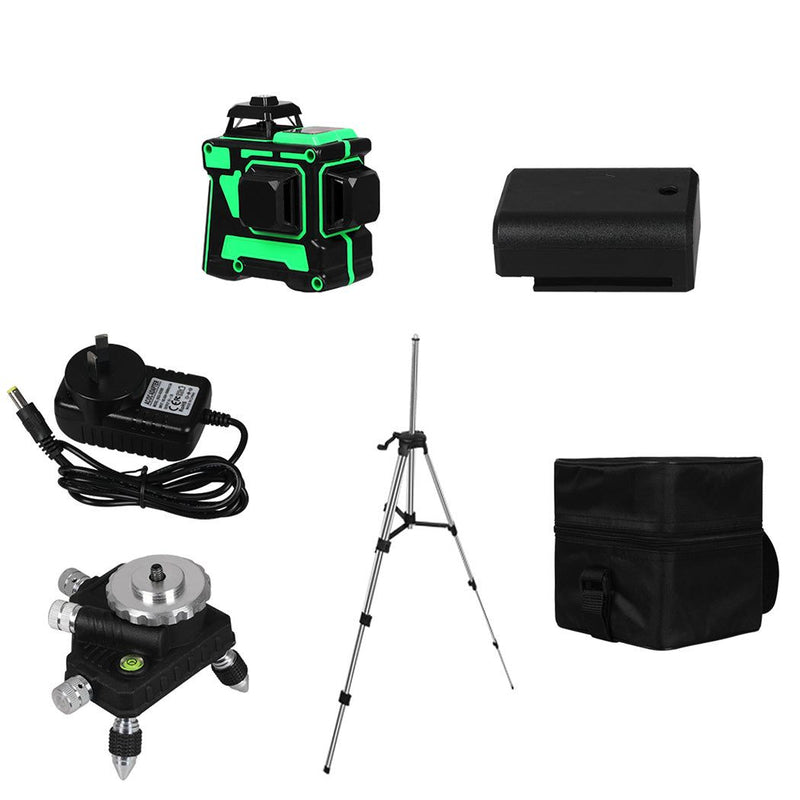 Traderight Laser Level Green Light Self Leveling 3D 12 Line Measure 1.5m Tripod