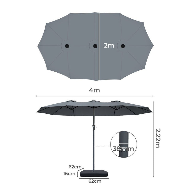 Centra Big Patio Umbrella Twin Outdoor Garden Pool Sun Shade Stand Double-Sided
