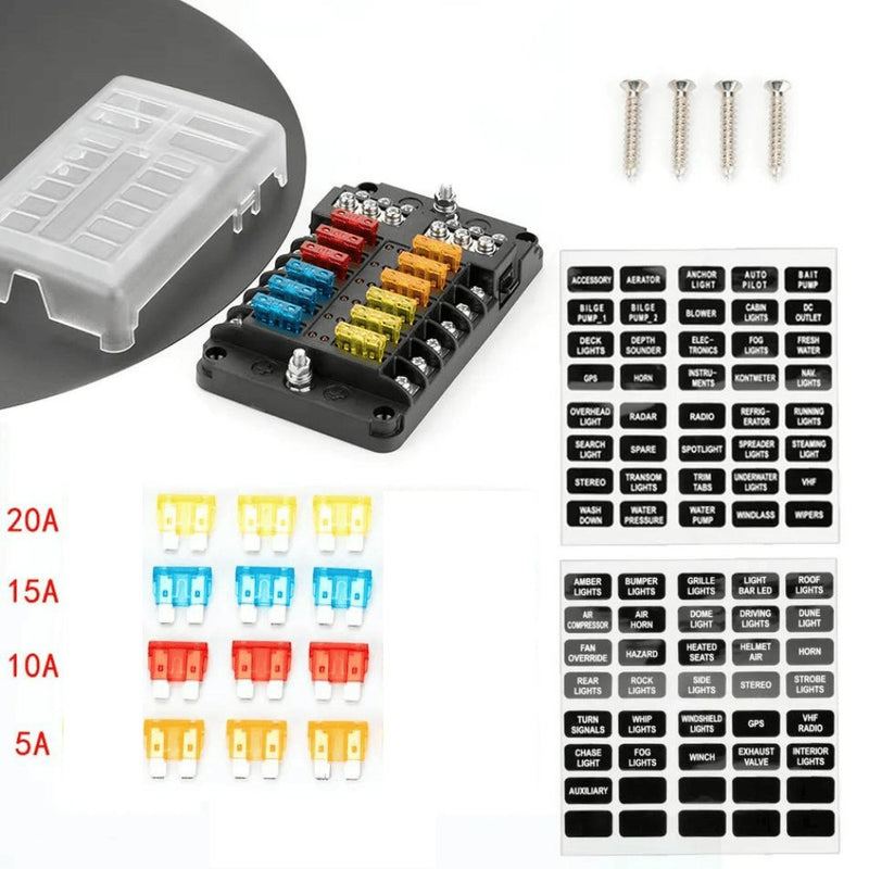 Exotronic 12 Blade Fuse Holder w/ Negative Bus Bar & Cover