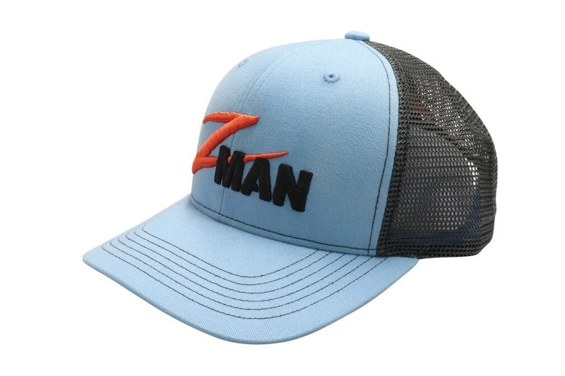 Zman Light Blue/Charcoal Premium Trucker Cap - Fishing Hat with Snap Closure