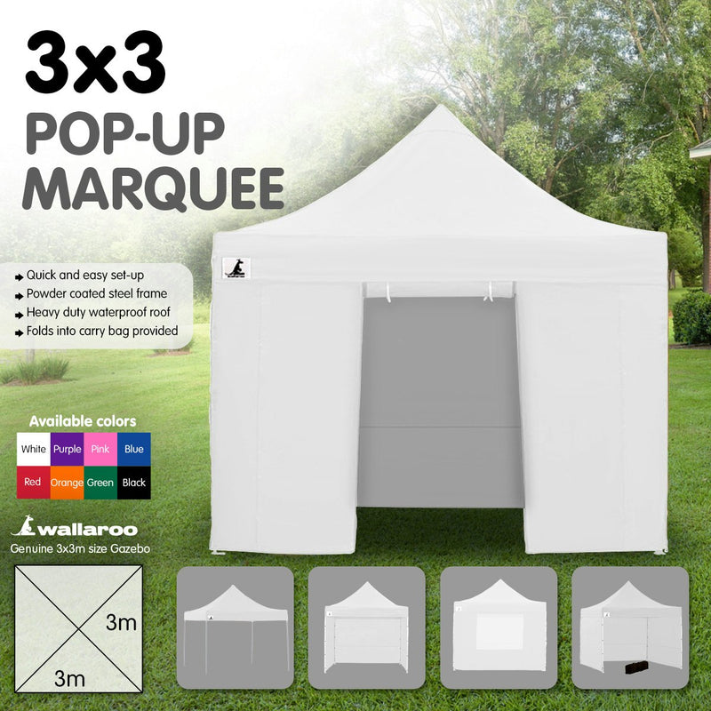 Wallaroo Gazebo Tent Marquee 3m x 3m PopUp Outdoor - White