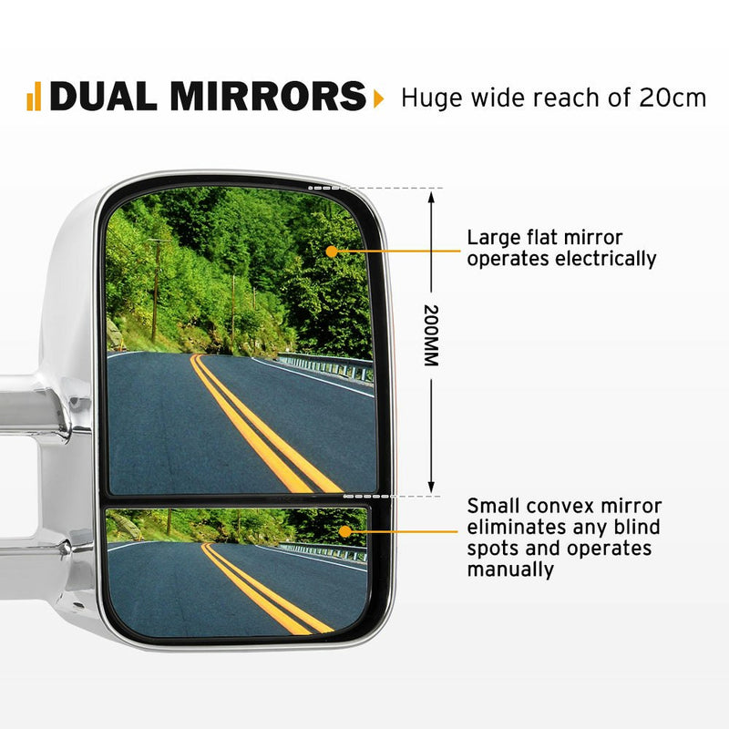 San Hima Pair Extendable Towing Mirrors for Toyota Hilux 2005-2015 N70 Silver