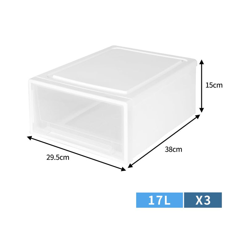 Traderight Group  Plastic Storage Box Stackable Containers 3PK Wardrobe Clothes Organisation 17L