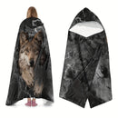 Wolf Pattern Wearable Hat Blanket Flannel