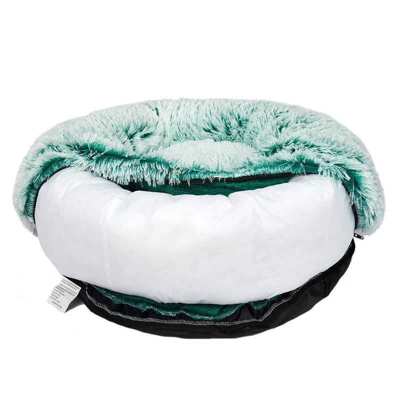 Pawz Pet Bed Cat Dog Donut Nest Calming Mat Soft Plush Kennel Teal L