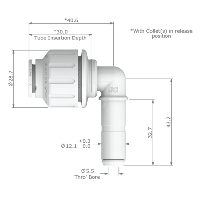 John Guest Watermark 12mm Stem Elbow - PEM221212W
