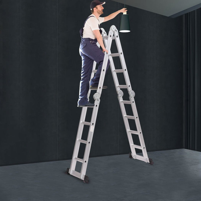 Traderight Multi Purpose Ladder Aluminium Folding Platform Extension Step 4.7m