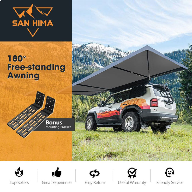 San Hima 180 Degree Awning Free-Standing Car Camping 4x4 Awning With L Brackets