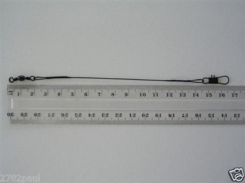 6 x Wilson 6 Inch x 40lb Black Wire Fishing Trace with Barrel Swivel & Interlock Snaps