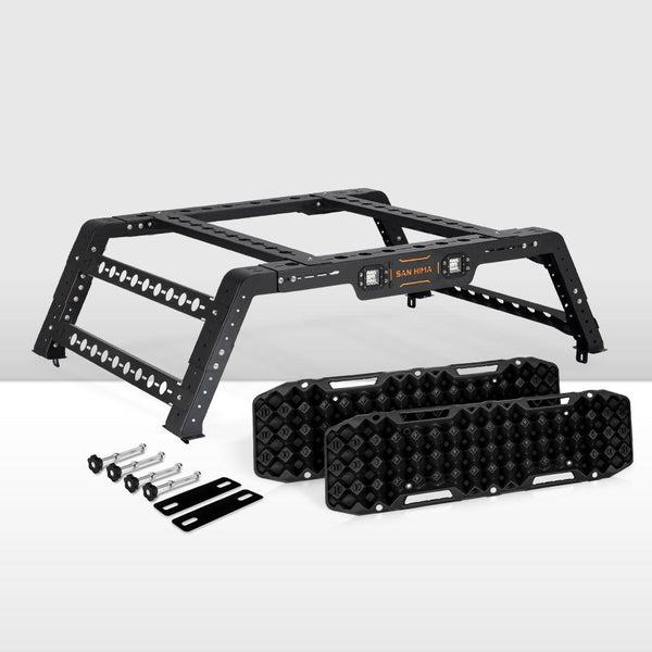 San Hima Universal Ute Tub Rack Steel 3mm + Pair Recovery Tracks Board Black