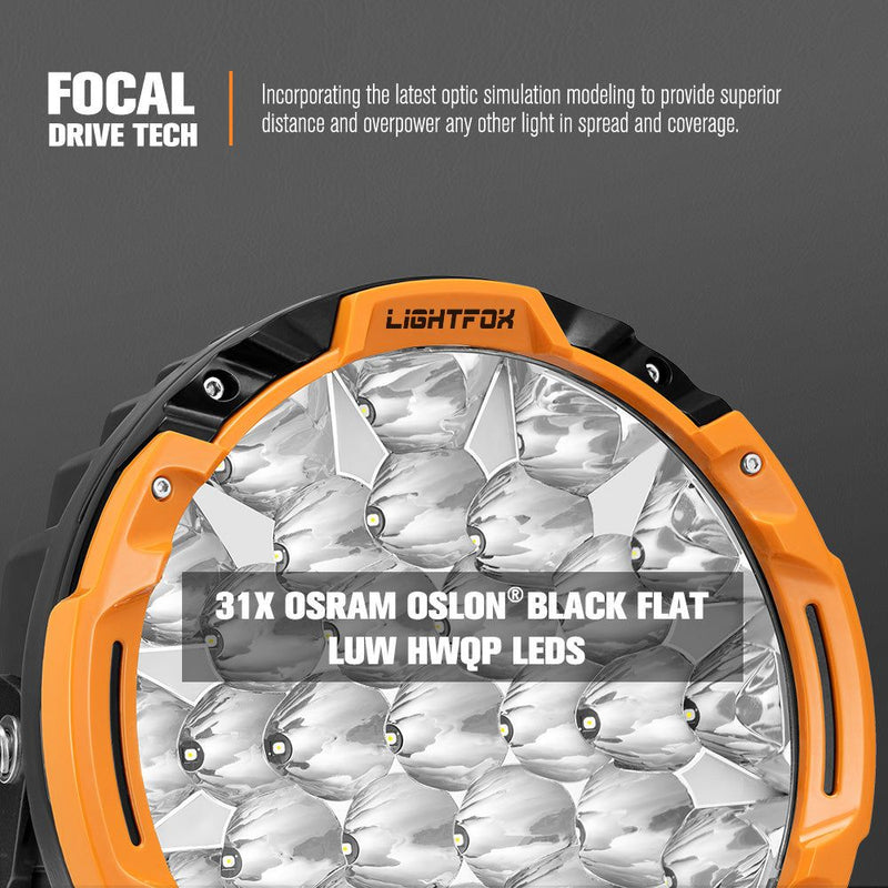 LIGHTFOX 9 inch Osram LED Driving Lights Round Black Spotlight DRL Offroad Truck 4x4
