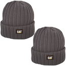 2x Caterpillar Rib Watch Beanie Hat - Graphite (Warm Winter Knit Cap)