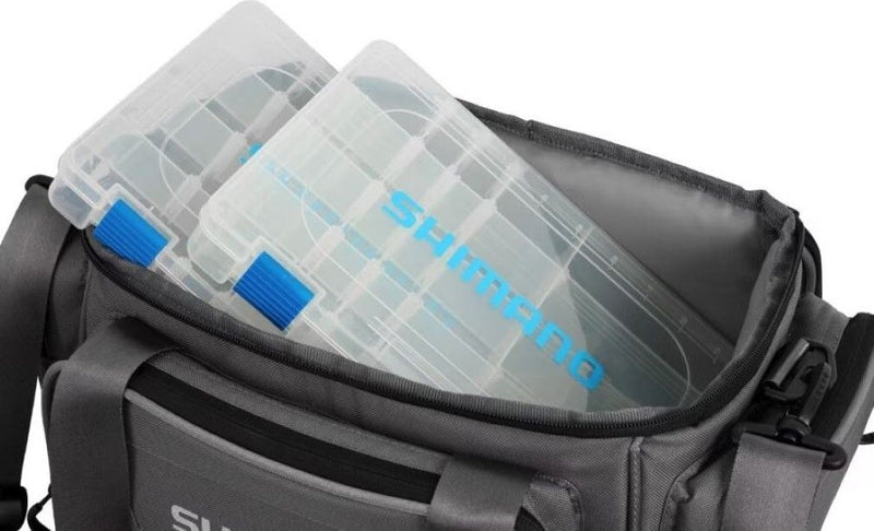 Shimano Medium Fishing Tackle Bag with 2 Tackle Boxes & Water Resistant Base