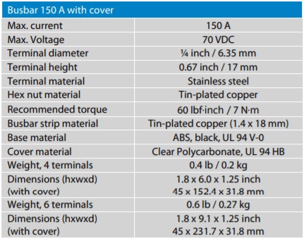 Victron Busbar 150A 6P/Terminals & Cover