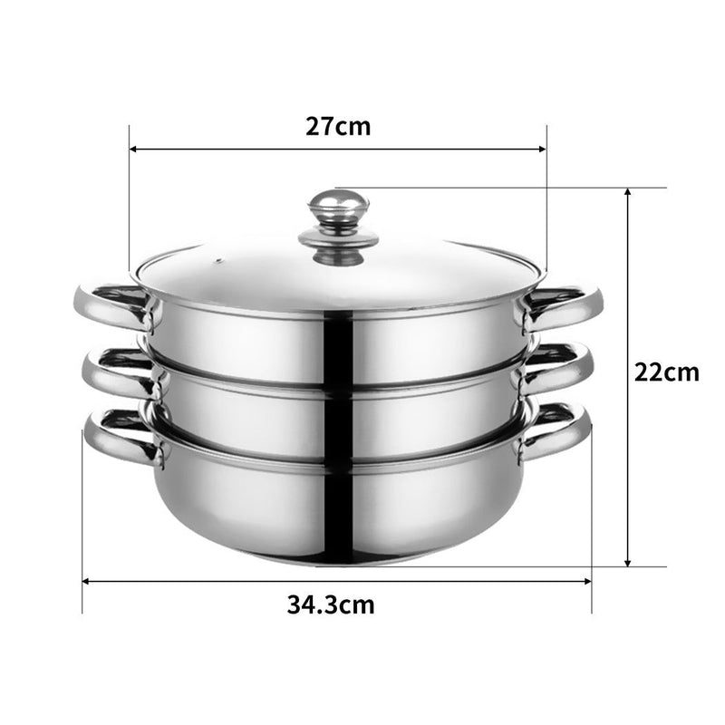 Toque Stainless-Steel Steamer Meat Vegetable Cookware Hot Pot Kitchen 3 Tier