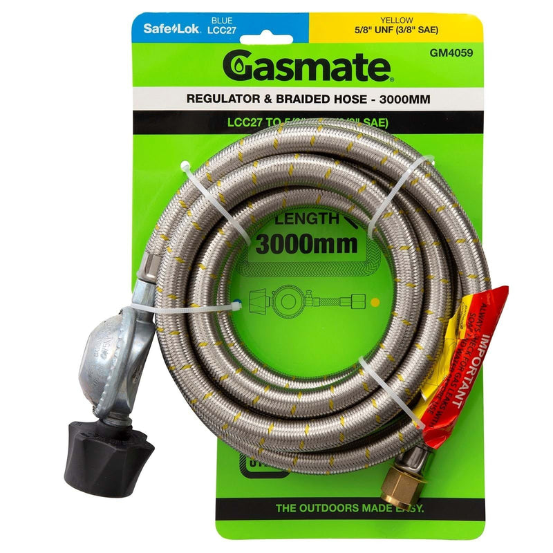 Gasmate Gasmate Braided Hose & Regulator LCC27 to 5/8"UNF (3/8" SAE) 3000mm (GM4059)