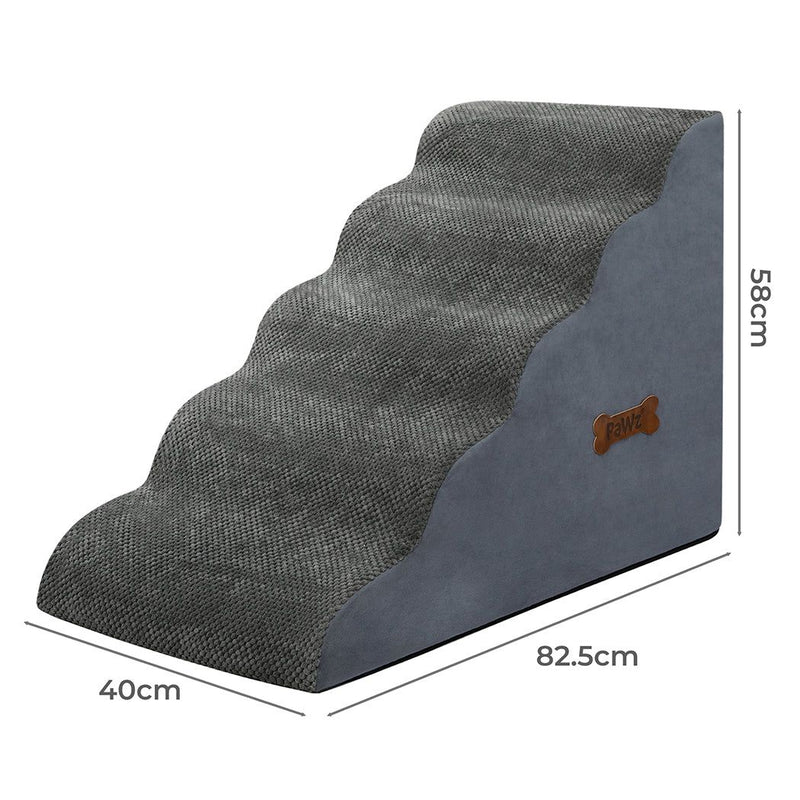 Pawz 5 Steps Pet Stairs Dog Ramp High Density Foam Non-Slip Ladder for Bed Sofa