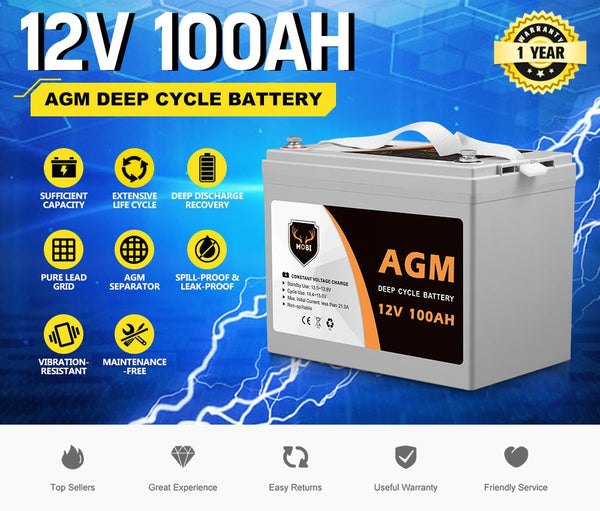 12V 100AH AGM Battery Slim Deep Cycle Battery Portable Sealed Marine