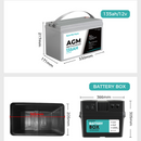 12V 135Ah AGM Battery Outdoor RV Marine 4WD Deep Cycle & W/ Strap Battery Box